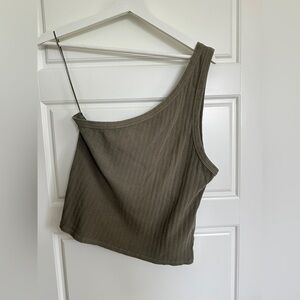 American Eagle Outfitters Green Asymmetrical Ribbed Tank Top